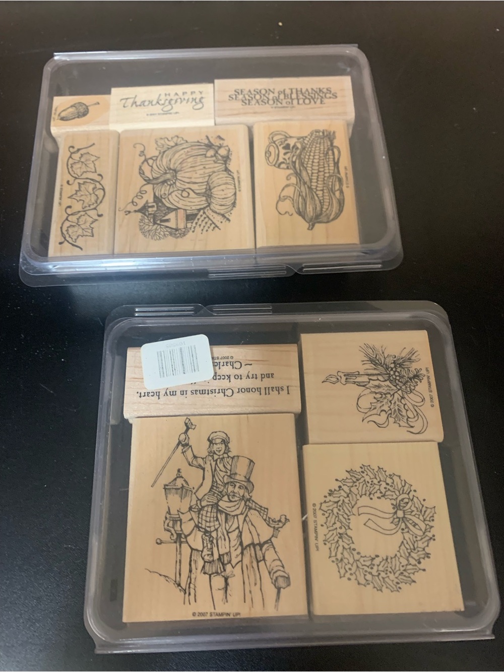 Wood Mounted Holiday & Thanksgiving Stamp Set - Black Illustrations